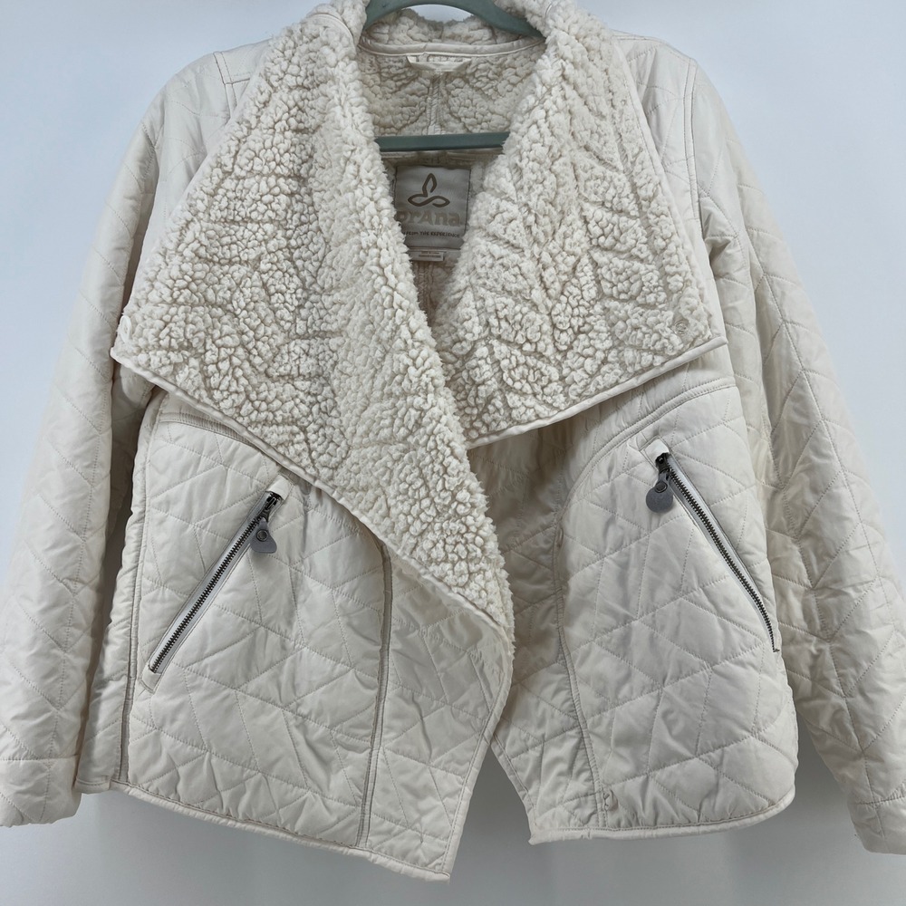 prAna Womens Quilted Asymmetrical Sherpa Lined Wrap Jacket Ivory Small W23190906